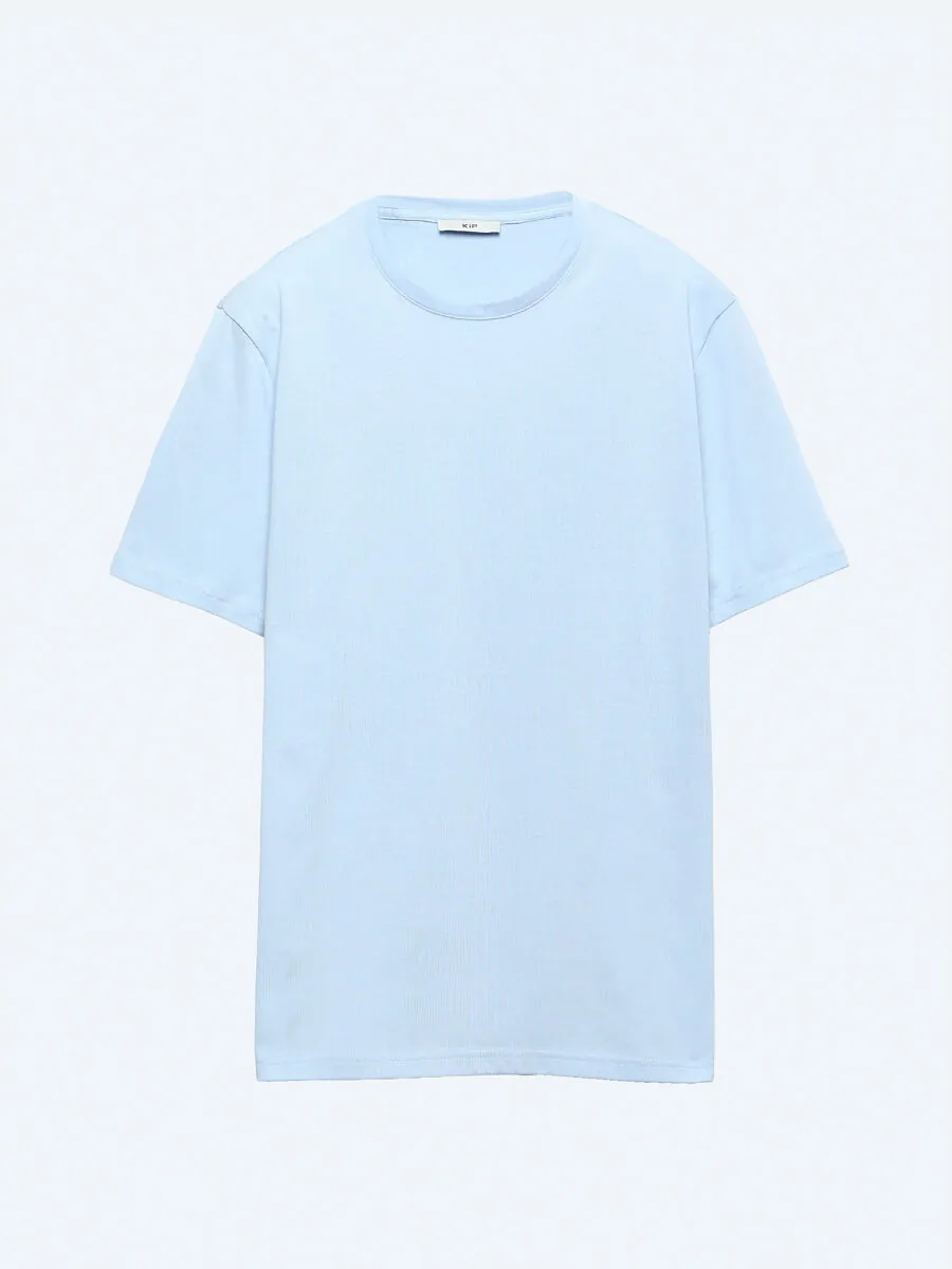 Unisex Medium Blue Plain Crew Neck 100% Cotton T-Shirt - 6