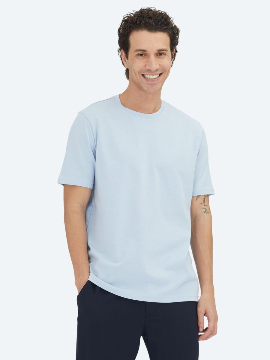 Unisex Medium Blue Plain Crew Neck 100% Cotton T-Shirt - 1