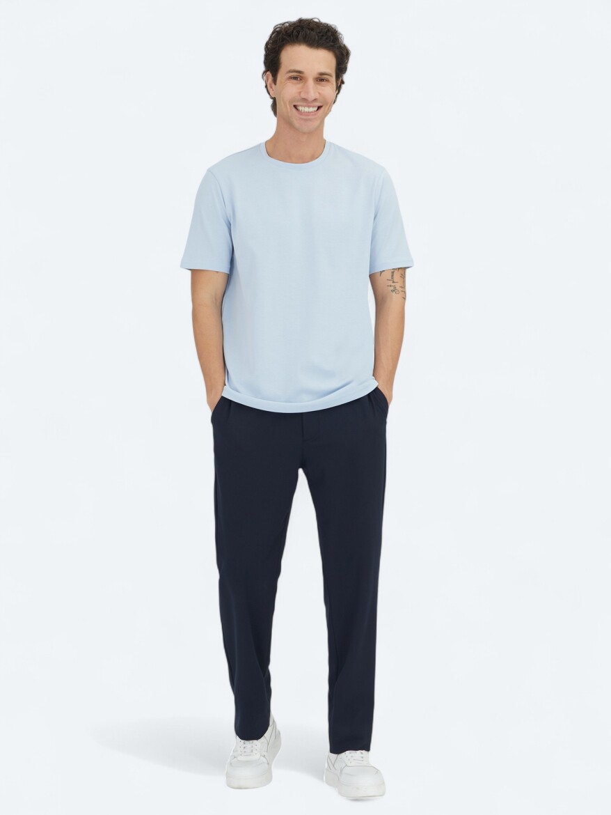 Unisex Medium Blue Plain Crew Neck 100% Cotton T-Shirt - 2