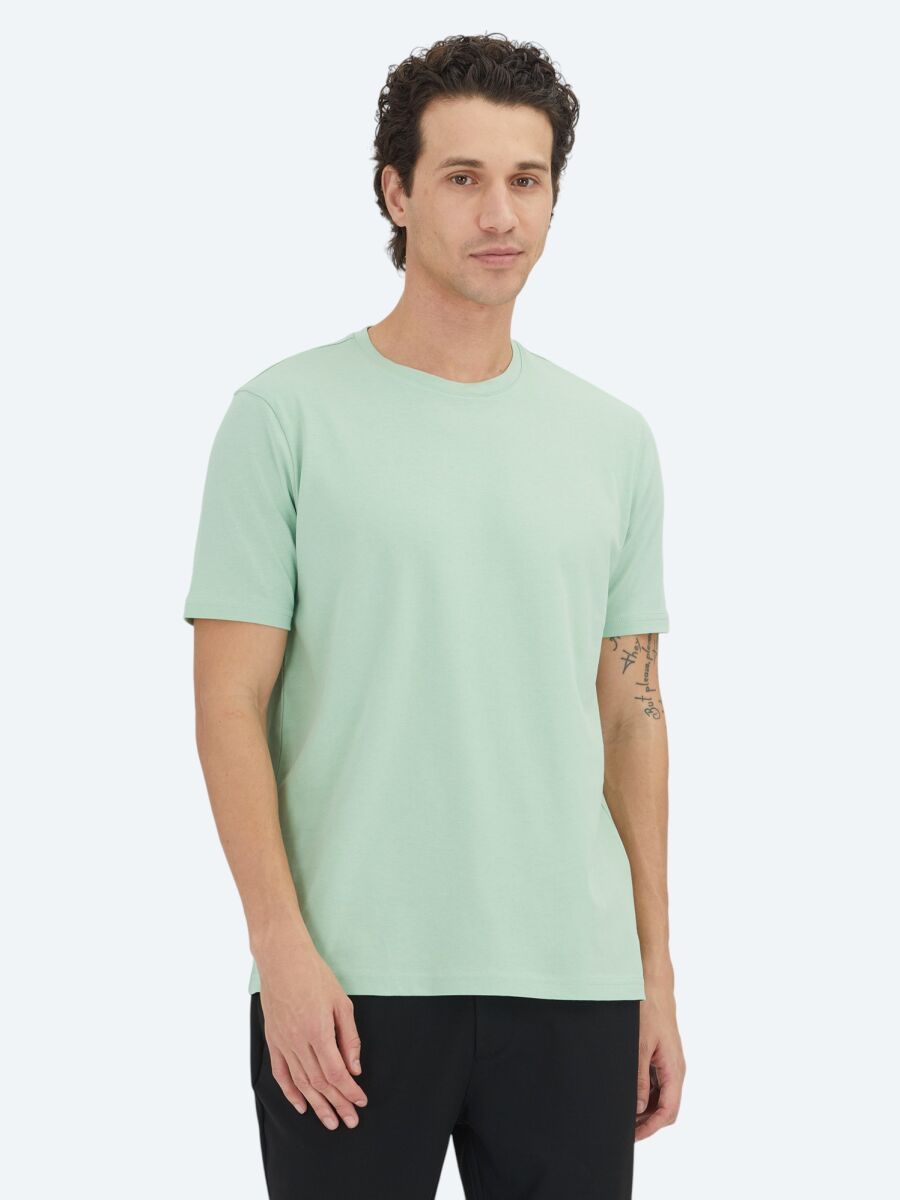 Unisex Mint Plain Crew Neck 100% Cotton T-Shirt - 1