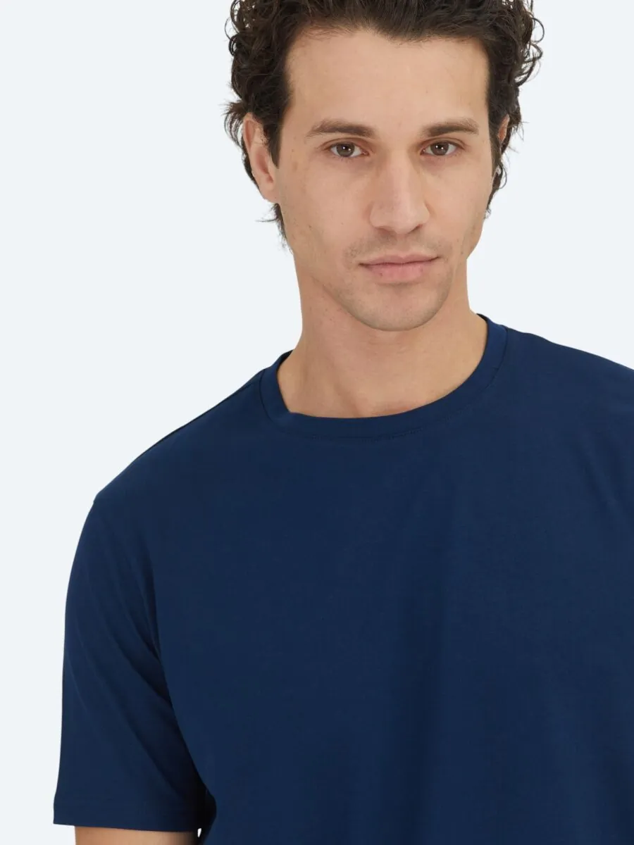 Unisex Navy Blue Plain Crew Neck 100% Cotton T-Shirt - 3