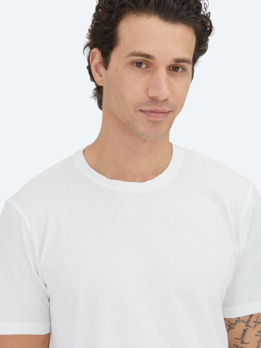 Unisex Off White Plain Crew Neck 100% Cotton T-Shirt - 3