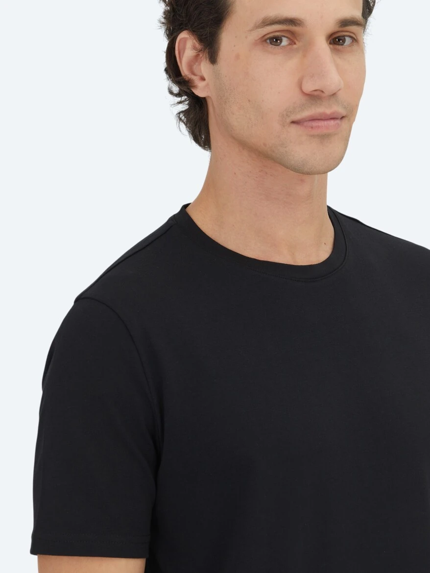 Unisex Siyah Düz Bisiklet Yaka %100 Pamuk T-Shirt - 3