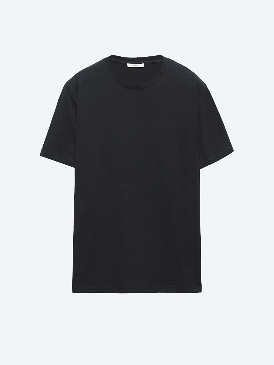 Unisex Siyah Düz Bisiklet Yaka %100 Pamuk T-Shirt - 6