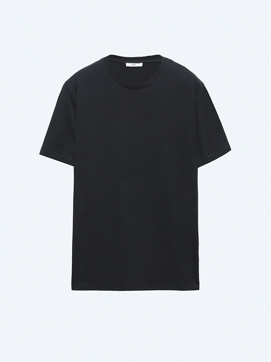 Unisex Siyah Düz Bisiklet Yaka %100 Pamuk T-Shirt - 6