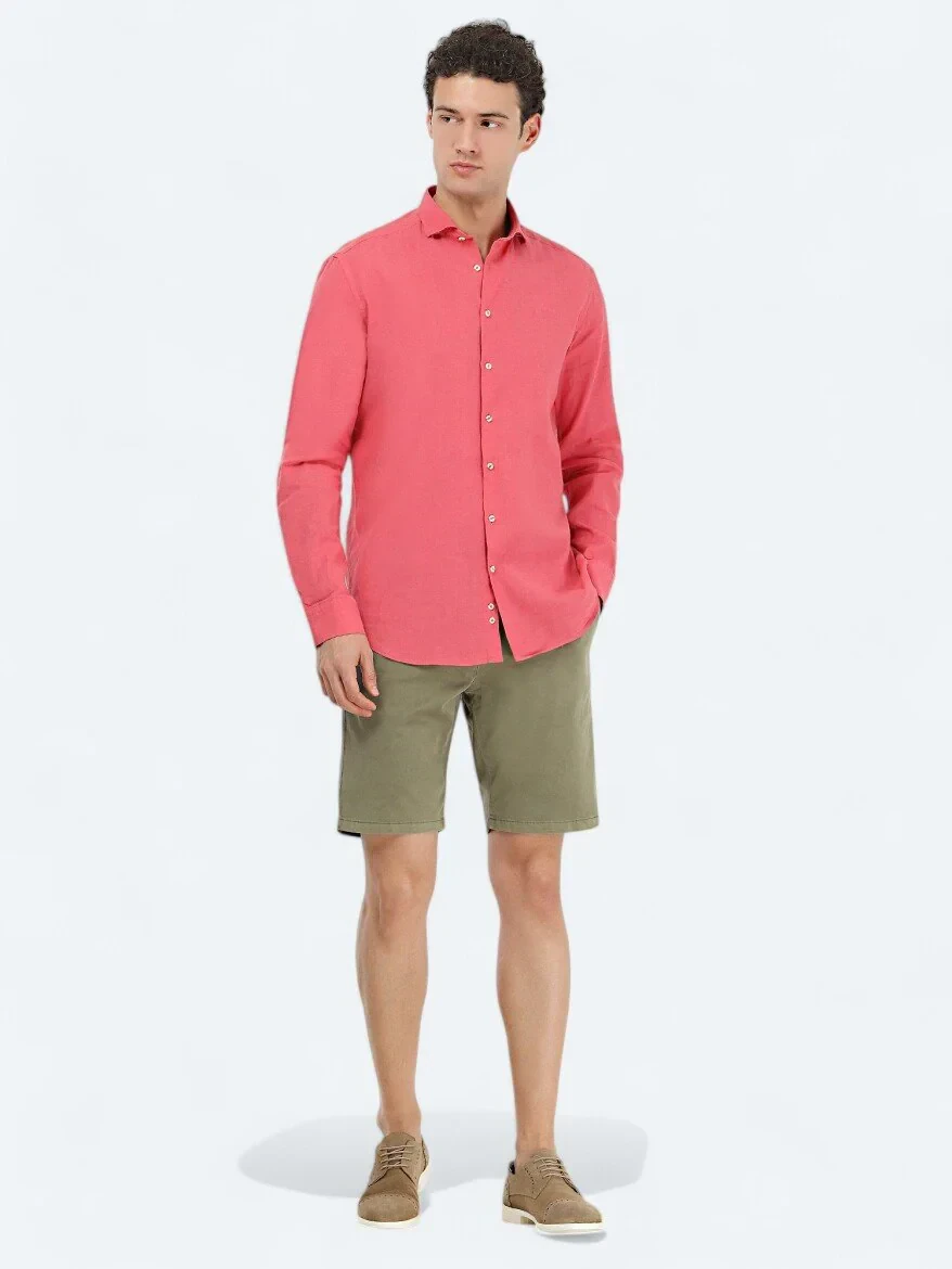 Vermilion Plain Regular Fit Weaving Casual Cotton Blended Shirt - 2