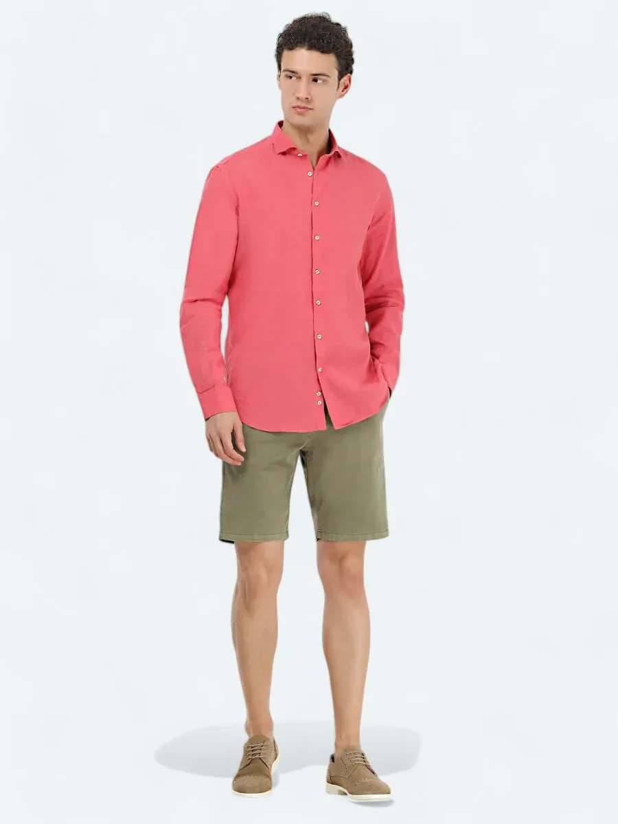 Vermilion Plain Regular Fit Weaving Casual Cotton Blended Shirt - 2