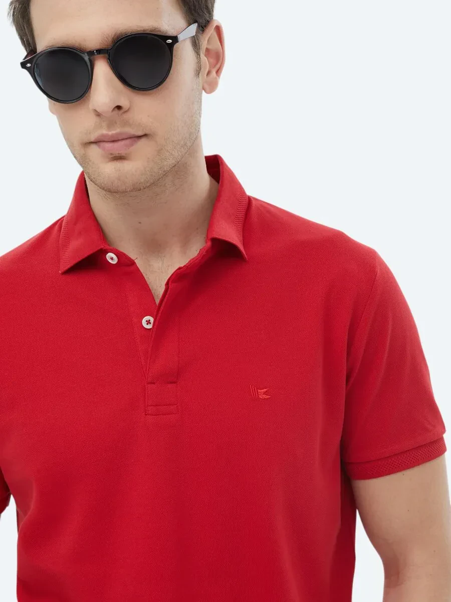 Vermilion Polo Neck 100% Cotton T-Shirt - 4