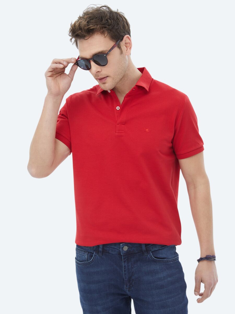 Vermilion Polo Neck 100% Cotton T-Shirt - 1