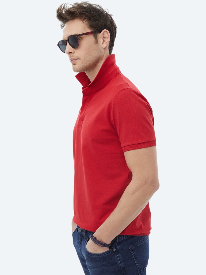 Vermilion Polo Neck 100% Cotton T-Shirt - 3