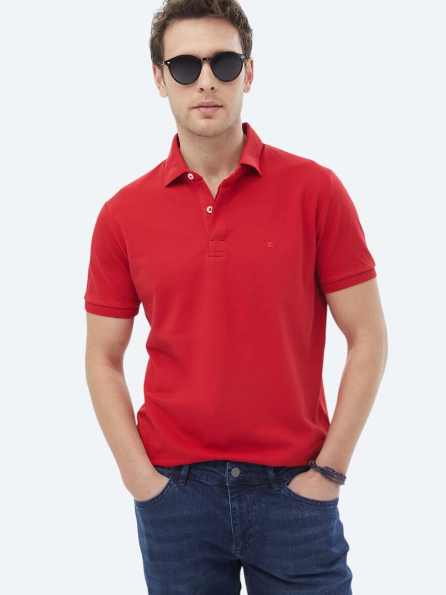Vermilion Polo Neck 100% Cotton T-Shirt - 7