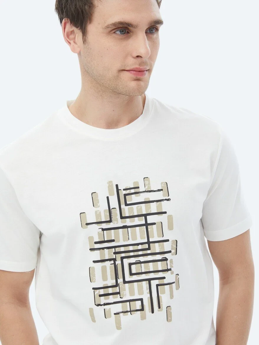 Vizon Baskılı Bisiklet Yaka %100 Pamuk T-Shirt 