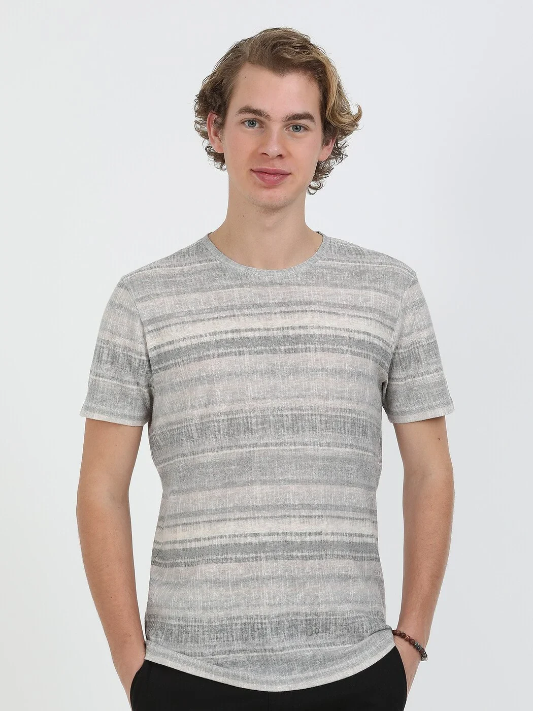 Vizon Baskılı Bisiklet Yaka Pamuk Karışımlı T-Shirt - 1