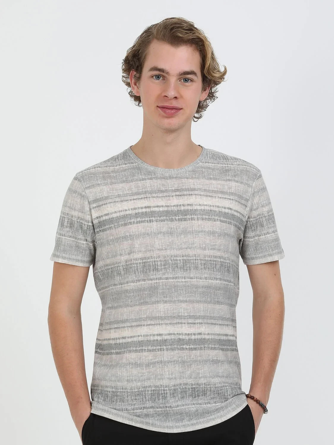 Vizon Baskılı Bisiklet Yaka Pamuk Karışımlı T-Shirt - 1