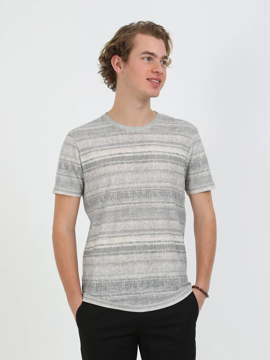Vizon Baskılı Bisiklet Yaka Pamuk Karışımlı T-Shirt - 3