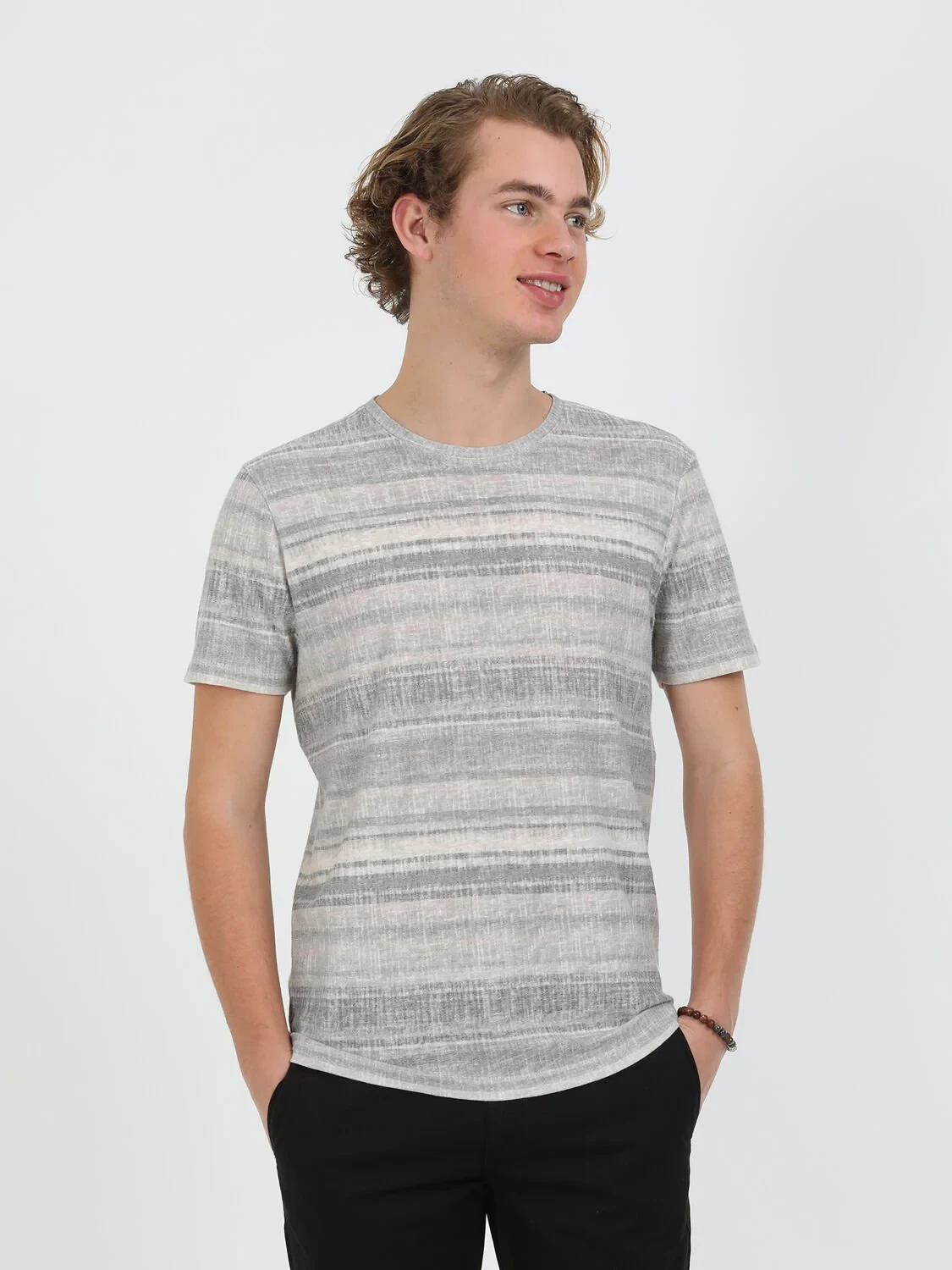 Vizon Baskılı Bisiklet Yaka Pamuk Karışımlı T-Shirt - 3
