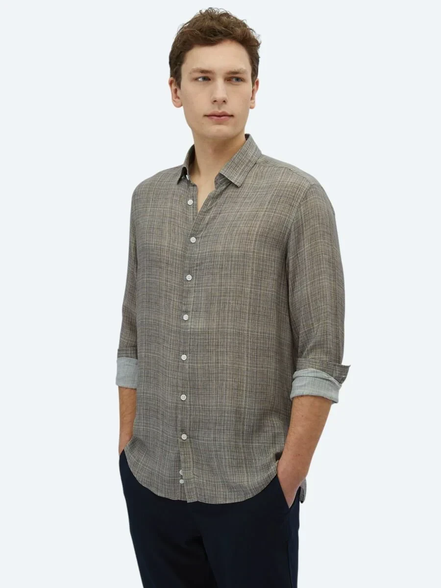 Vizon Baskılı Regular Fit Dokuma Casual Gömlek - 1