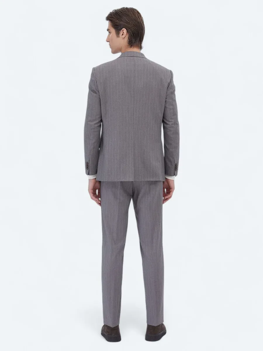 Vizon Çizgili Comfort Fit Takım Elbise - 5
