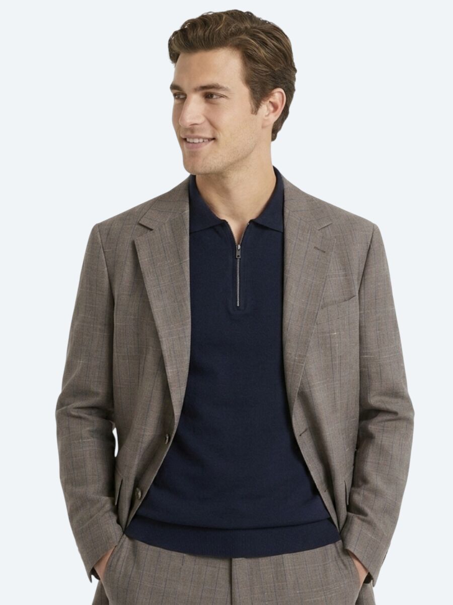 Vizon Çizgili Modern Fit İpek Karışımlı Takım Elbise - 2