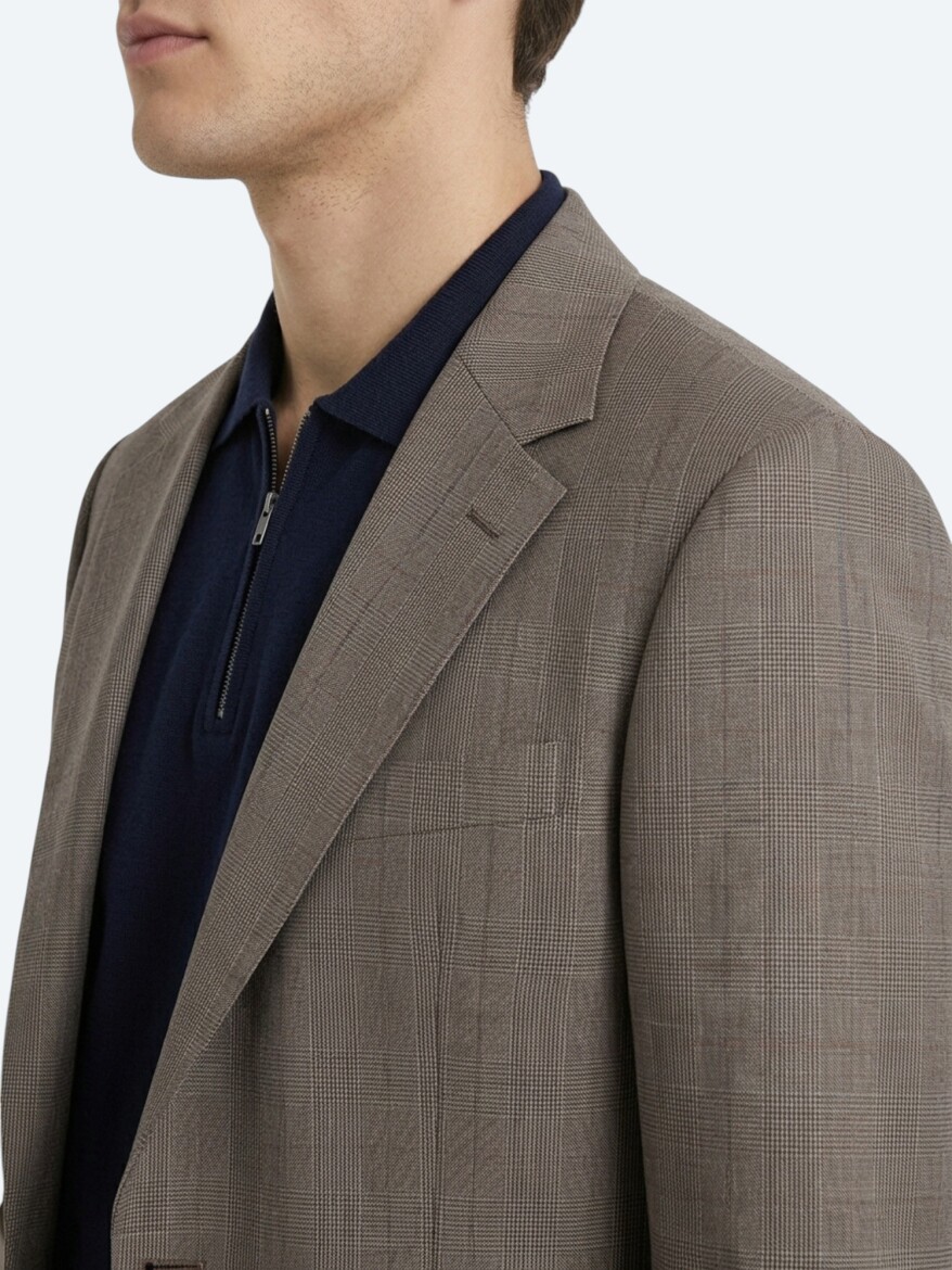 Vizon Çizgili Modern Fit İpek Karışımlı Takım Elbise - 5