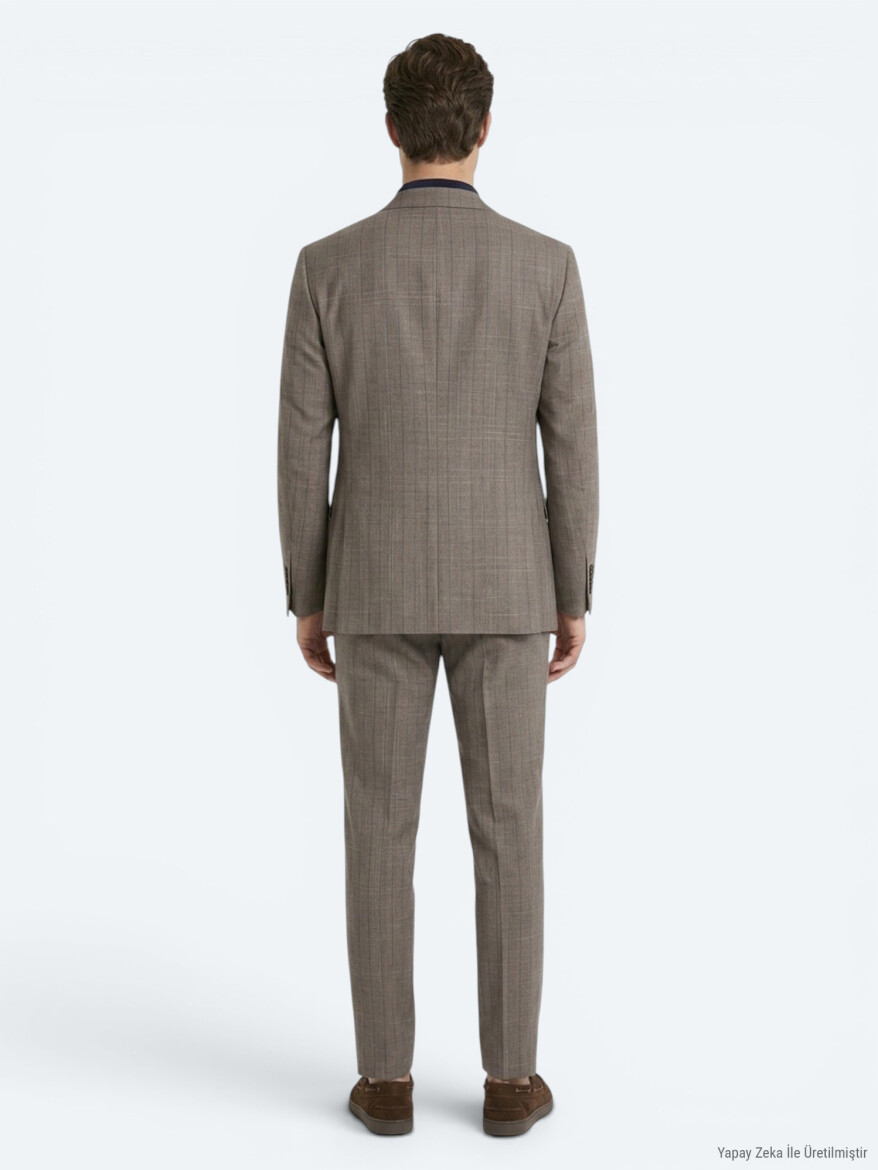 Vizon Çizgili Modern Fit İpek Karışımlı Takım Elbise - 6