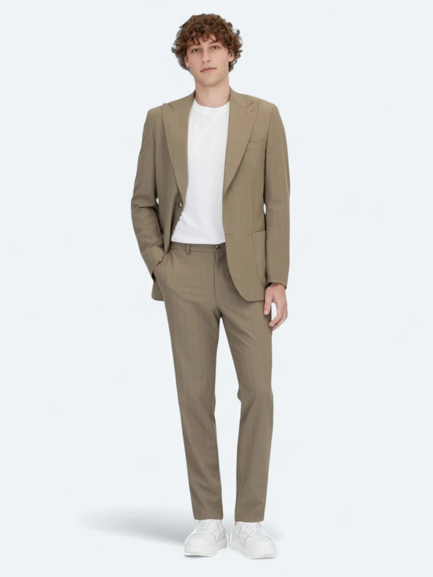 Vizon Çizgili Modern Fit Takım Elbise - KİP