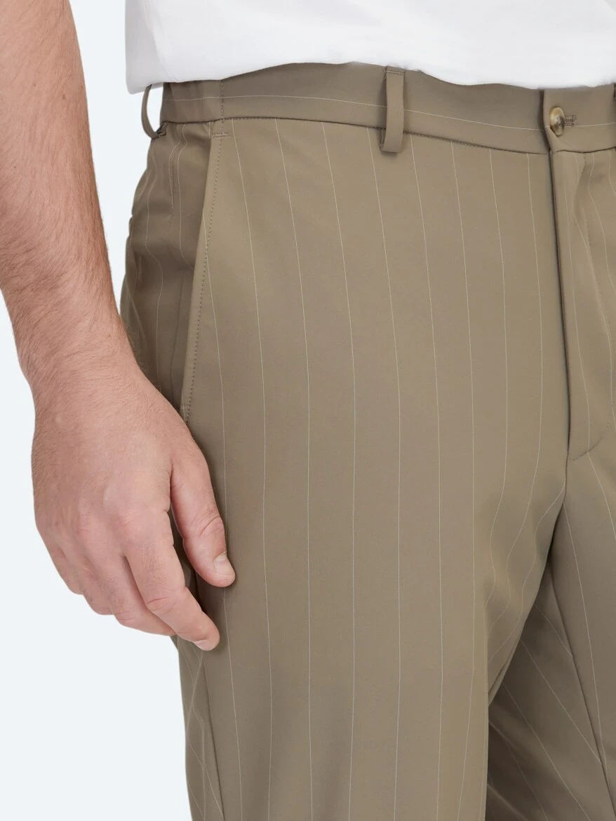 Vizon Çizgili Modern Fit Takım Elbise - 5