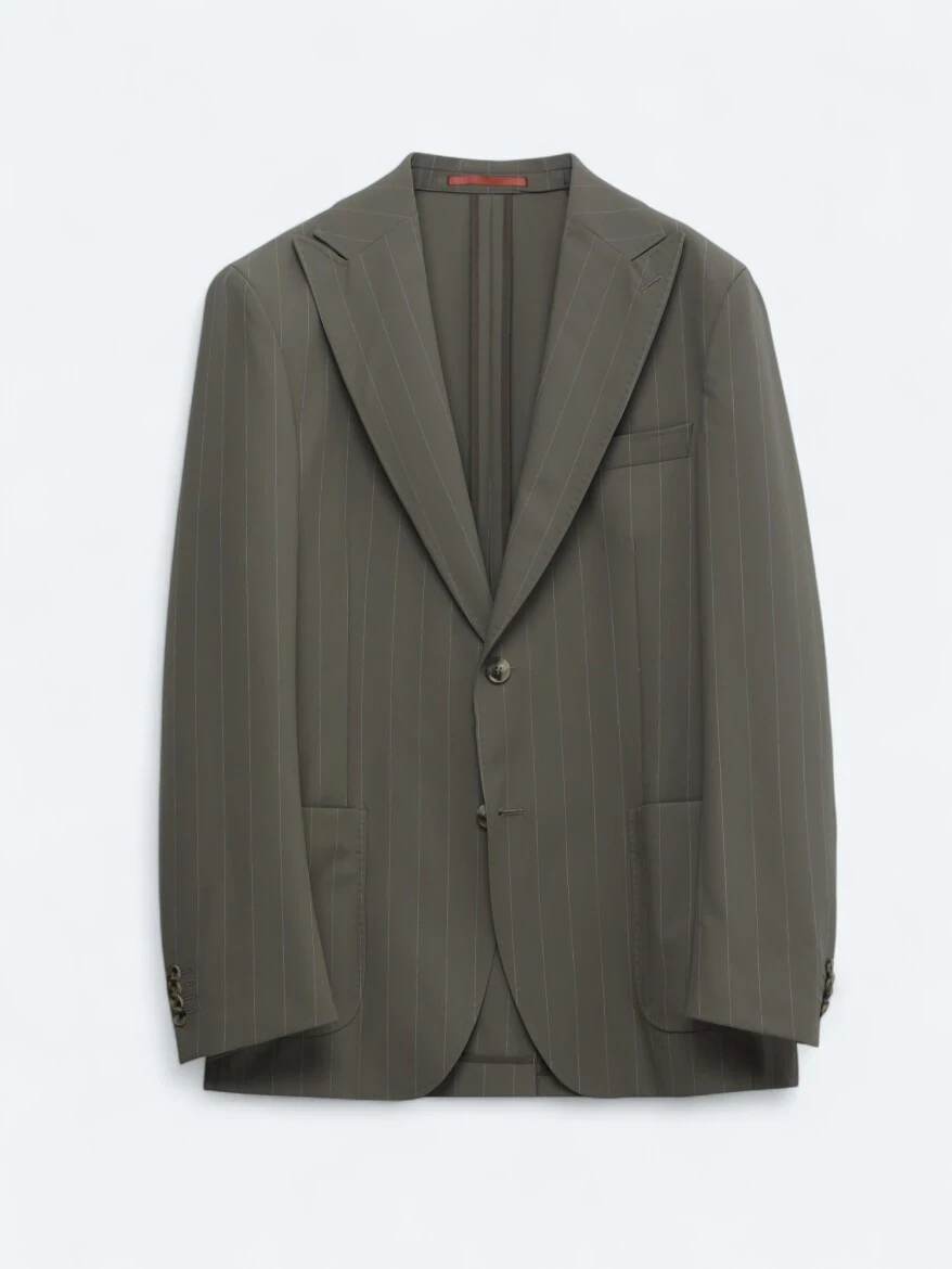 Vizon Çizgili Modern Fit Takım Elbise - 8