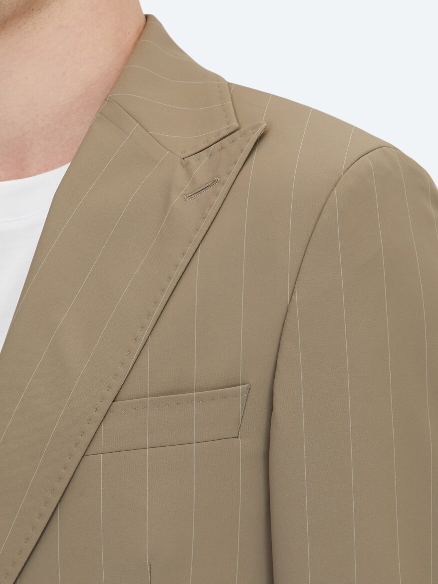 Vizon Çizgili Modern Fit Takım Elbise - 4