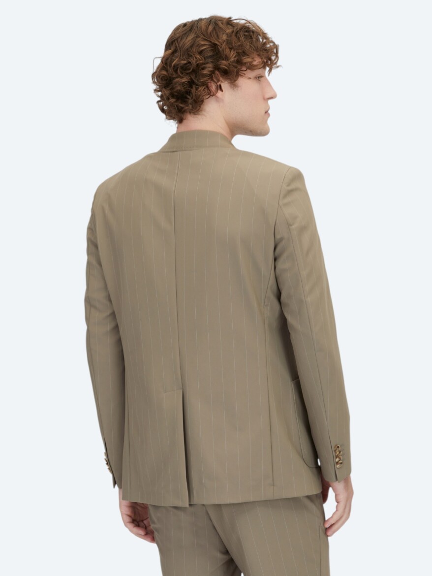 Vizon Çizgili Modern Fit Takım Elbise - 7