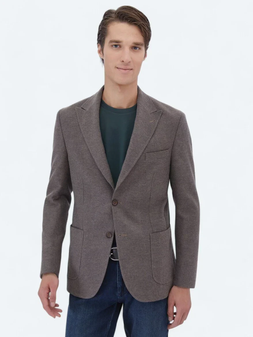 Vizon Çizgili Modern Fit Yün Karışımlı Ceket - 1