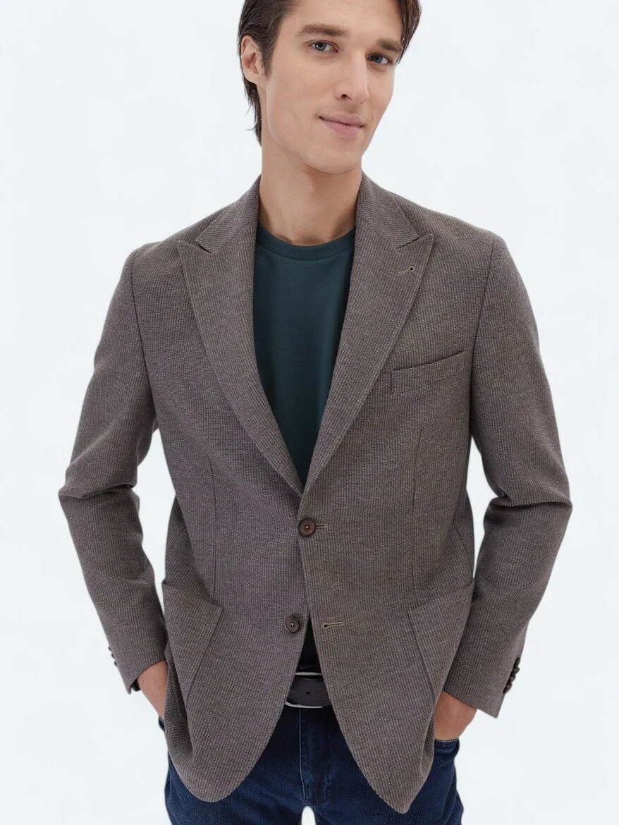 Vizon Çizgili Modern Fit Yün Karışımlı Ceket - 6