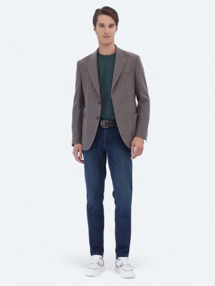 Vizon Çizgili Modern Fit Yün Karışımlı Ceket - 3