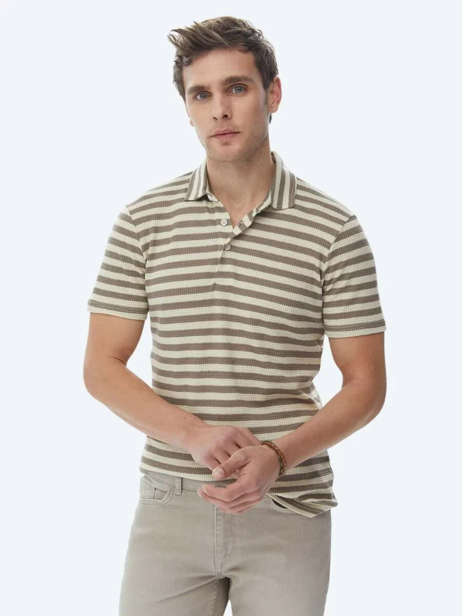 Vizon Çizgili Polo Yaka T-Shirt - 1