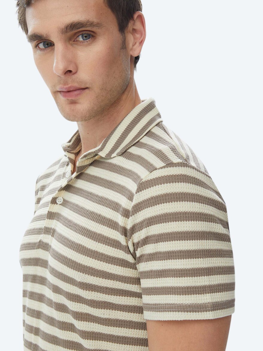 Vizon Çizgili Polo Yaka T-Shirt - 4