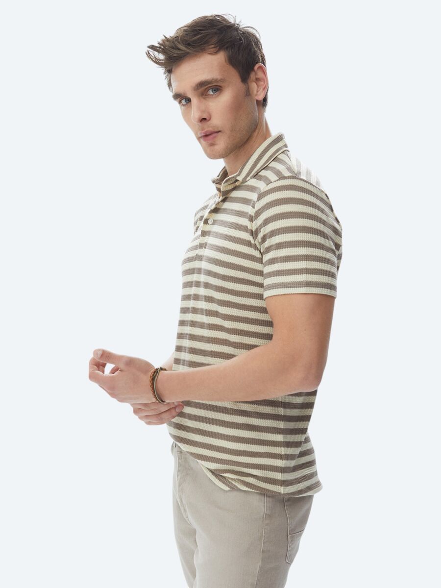 Vizon Çizgili Polo Yaka T-Shirt - 5