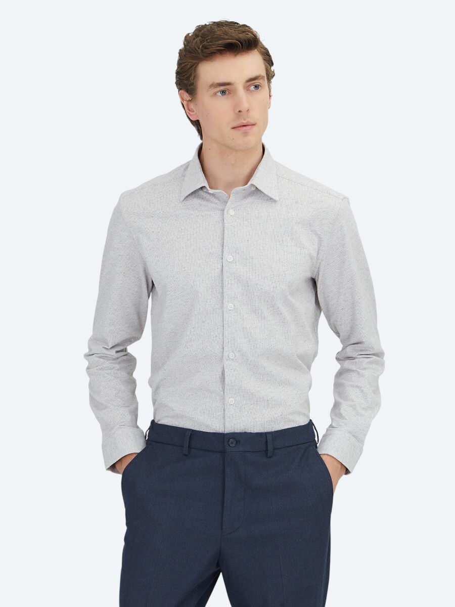 Vizon Çizgili Regular Fit Uzun Dokuma Casual %100 Pamuk Gömlek - 1