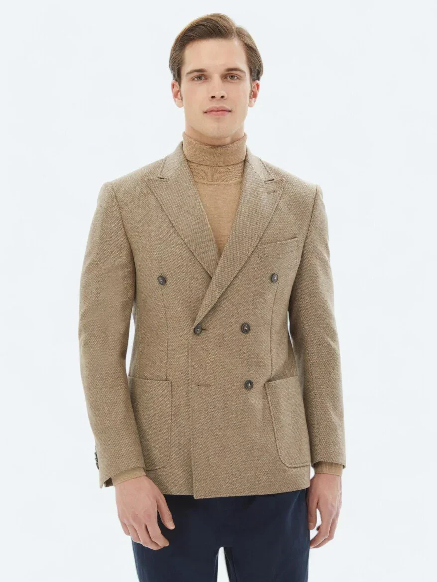 Vizon Desenli Modern Fit Çevre Dostu Yün Karışımlı Ceket - 1