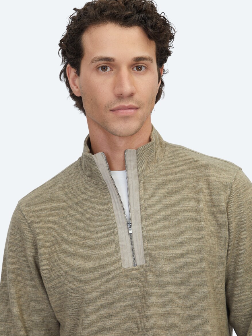 Vizon Dik Yaka Çizgili Sweatshırt - 3