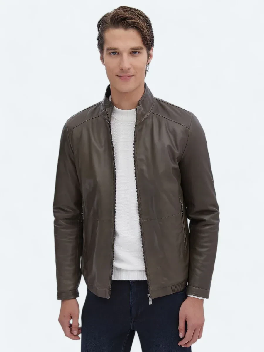 Vizon Dik Yaka Smart Casual Koyun Derisi Deri Mont - 1