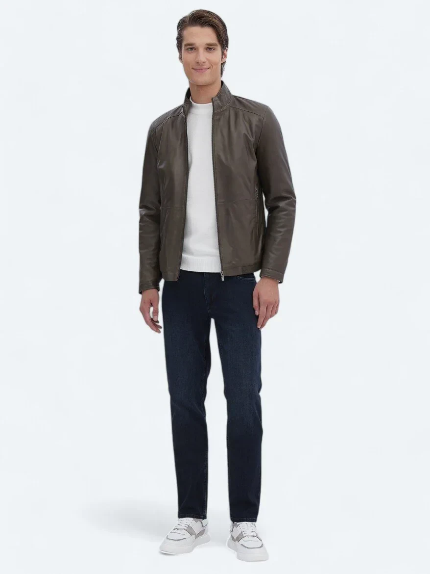 Vizon Dik Yaka Smart Casual Koyun Derisi Deri Mont - 2