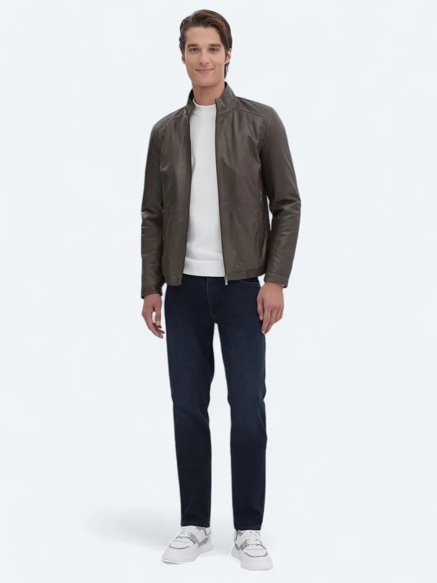 Vizon Dik Yaka Smart Casual Koyun Derisi Deri Mont - 2