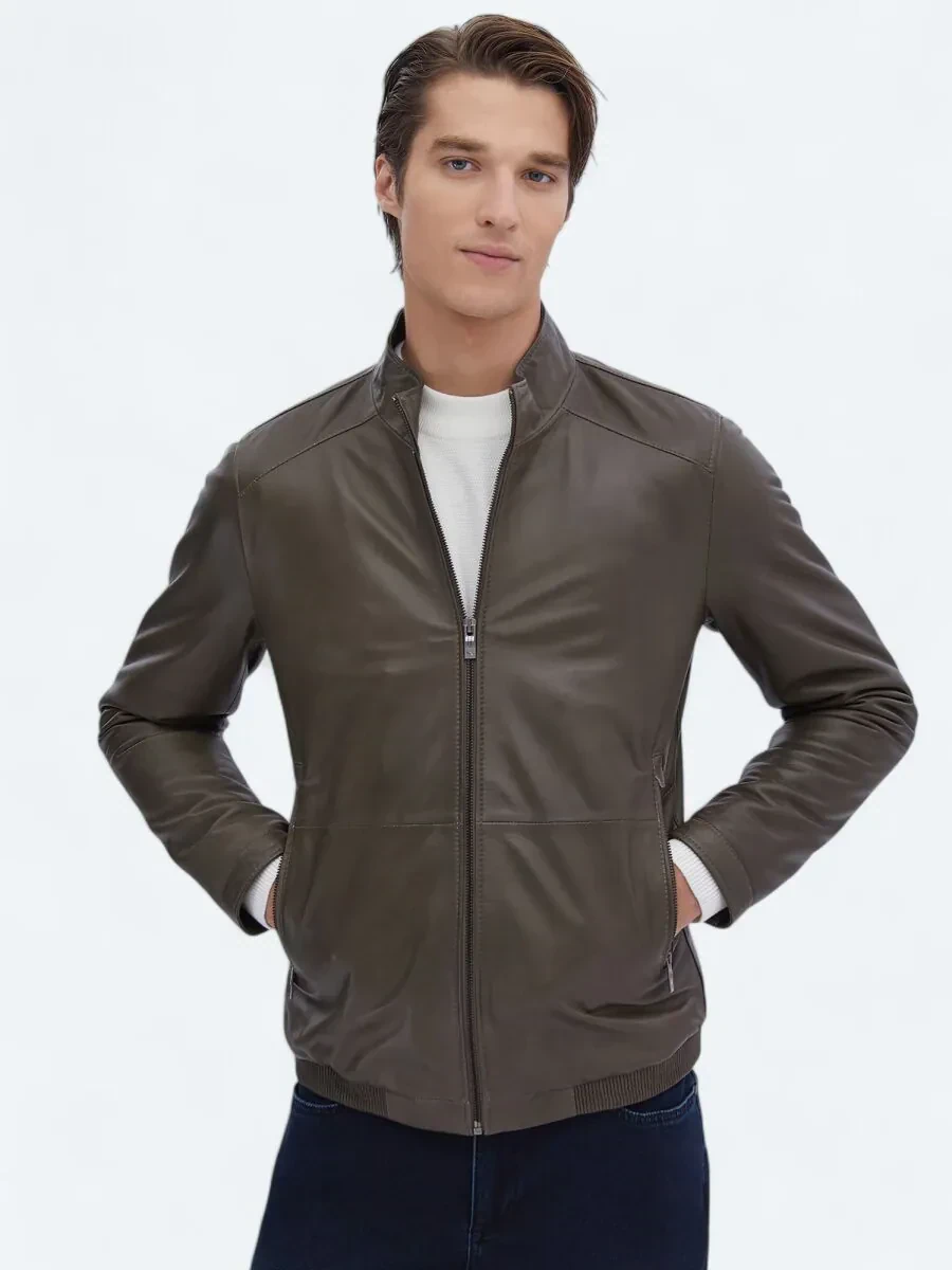 Vizon Dik Yaka Smart Casual Koyun Derisi Deri Mont - 3
