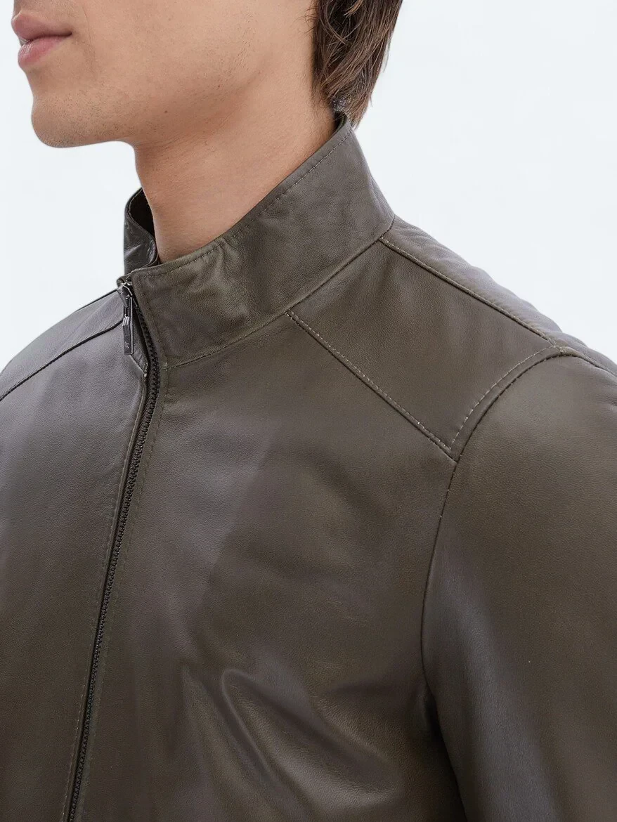 Vizon Dik Yaka Smart Casual Koyun Derisi Deri Mont - 6
