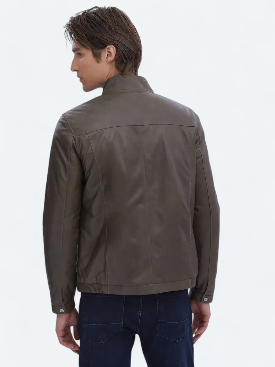 Vizon Dik Yaka Smart Casual Koyun Derisi Deri Mont - 8