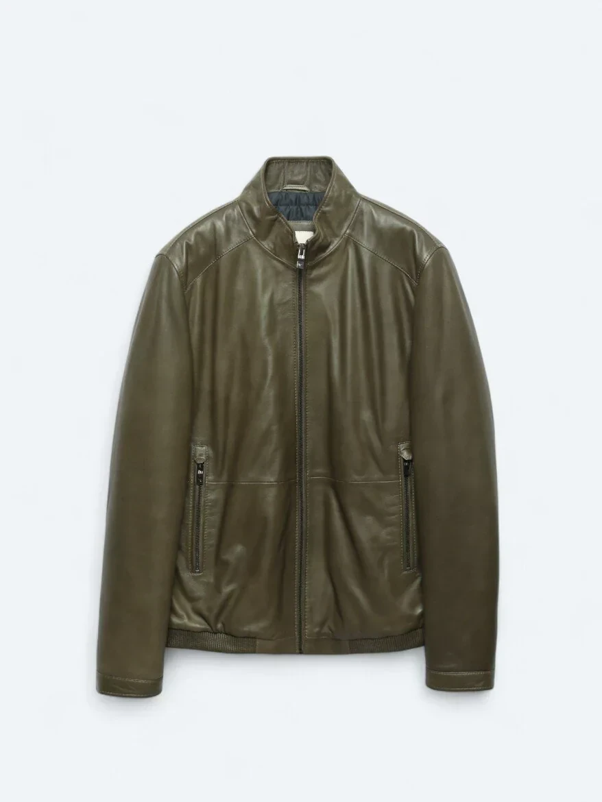 Vizon Dik Yaka Smart Casual Koyun Derisi Deri Mont - 9