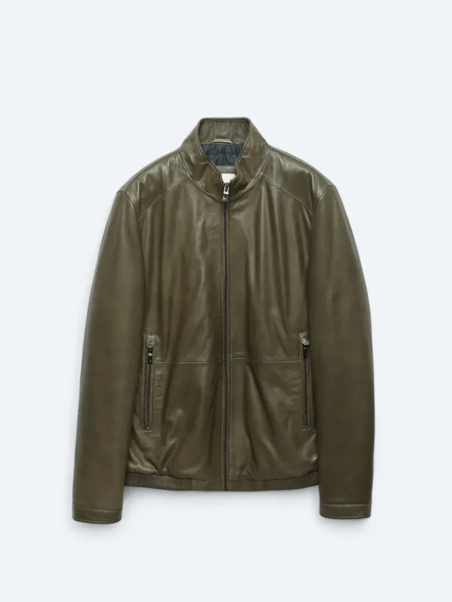 Vizon Dik Yaka Smart Casual Koyun Derisi Deri Mont - 9