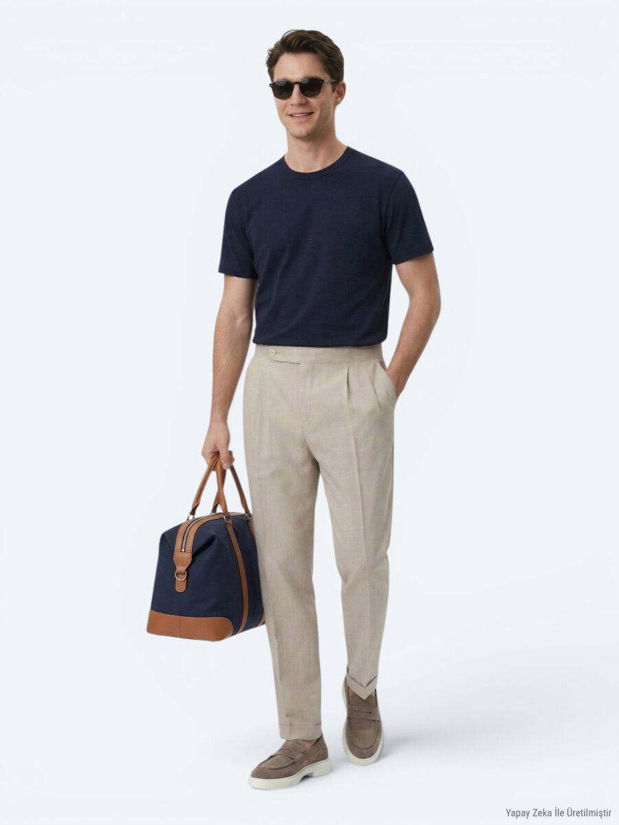 Vizon Dokuma Carrot Fit Casual Pamuk Karışımlı Pantolon - 1