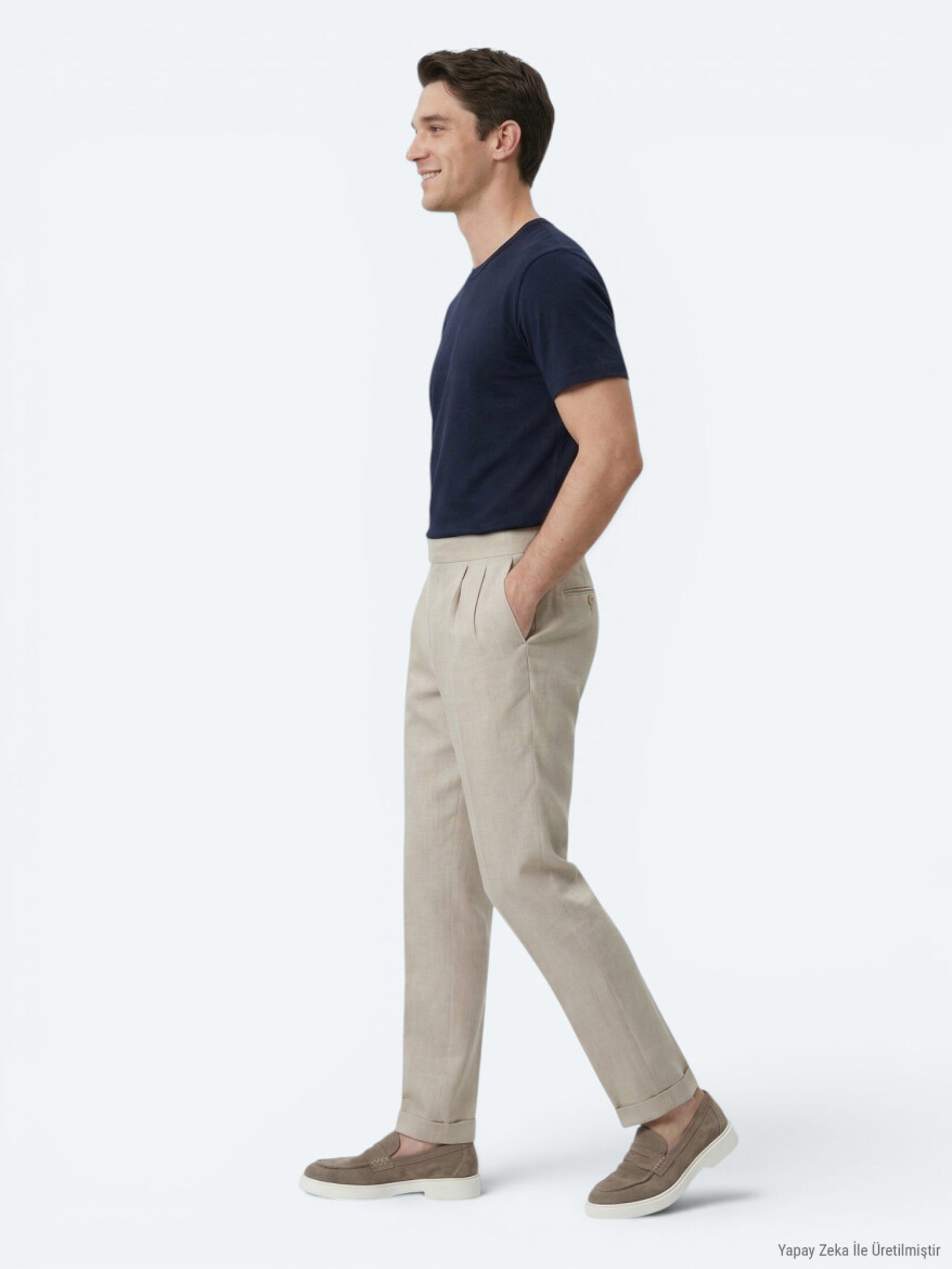 Vizon Dokuma Carrot Fit Casual Pamuk Karışımlı Pantolon - 3
