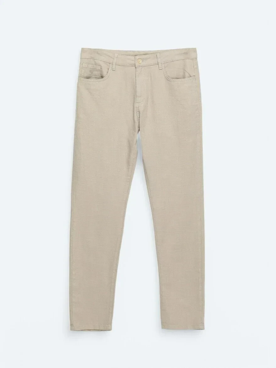 Vizon Dokuma Regular Fit Casual Pamuk Karışımlı Pantolon - 5